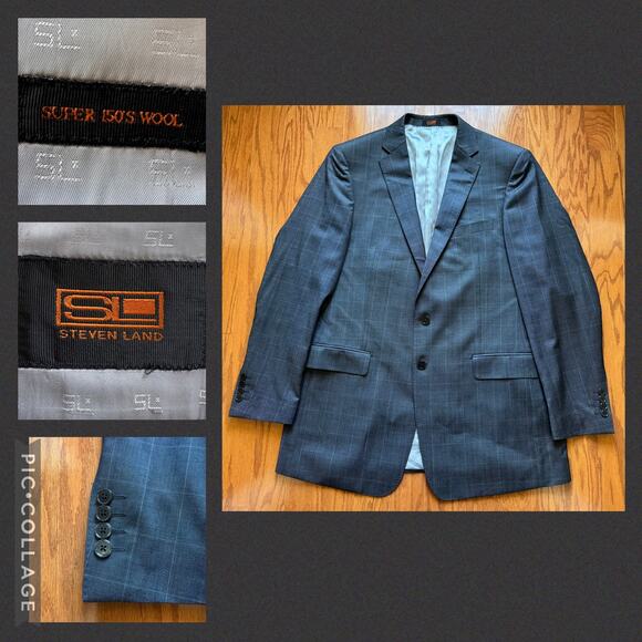 Steven Land Stanly Blazer Men’s 44L Charcoal Gray Super 150s Wool‎ Suit Jacket - Picture 1 of 15